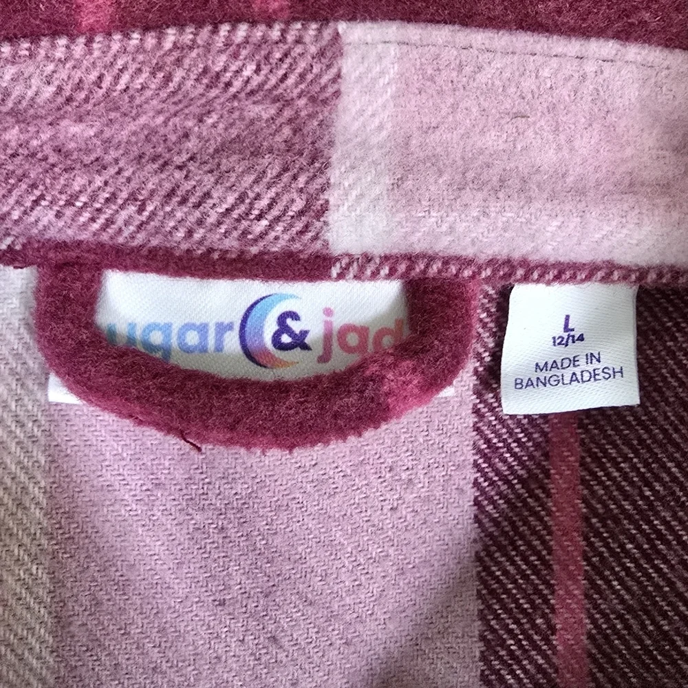 Sugar & Jade Girls Size L 12\14 Wool Blend Sugar Plum Plaid Button Down Jacket
